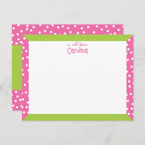 Cute Polka Dots Pink Green Frame Girly Stationery Note Card
