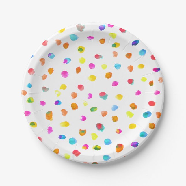 Cute polka dots rainbow girl's party paper plates (Front)