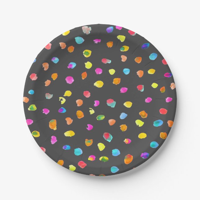 Cute polka dots rainbow girl's party paper plates (Front)