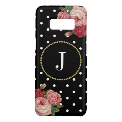 Cute Polka Dots Vintage Roses Black Gold Monogram Case-Mate Samsung Galaxy S8 Case