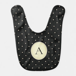 Cute Polka Dots (Yellow) Monogrammed Black Baby Bib