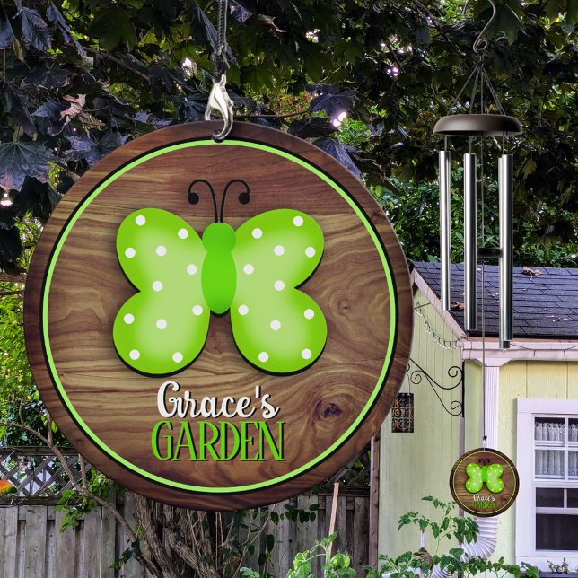 Cute Polkadot Bright Green Butterfly Personalized Wind Chime (Creator Uploaded)