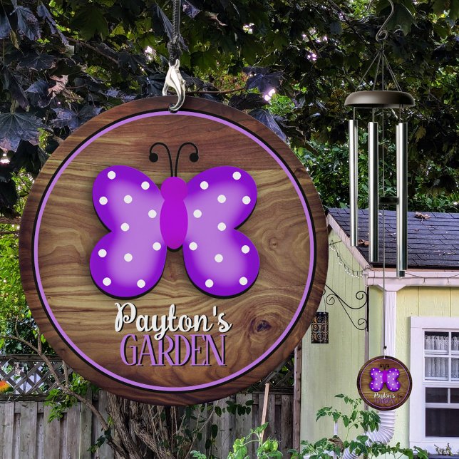 Cute Polkadot Bright Purple Butterfly Personalized Wind Chime (Creator Uploaded)
