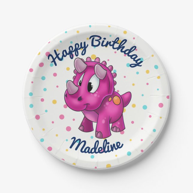 Cute Polkadot Dinosaur Party Plates (Front)