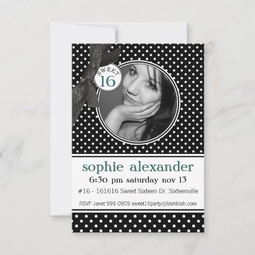 Cute Polkadot Pattern Sweet 16 Party Custom Announcement