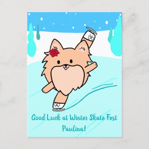 Cute Pom Figure Skating Holiday Postcard