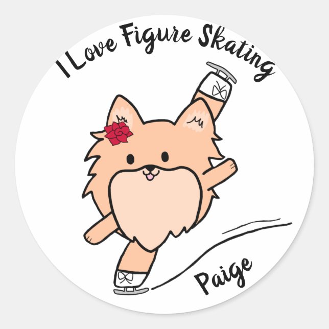 Cute Pom Figure Skating Spiral Classic Round Sticker (Front)