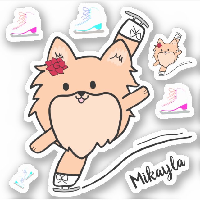 Cute Pom Figure Skating Sticker Set (Front)