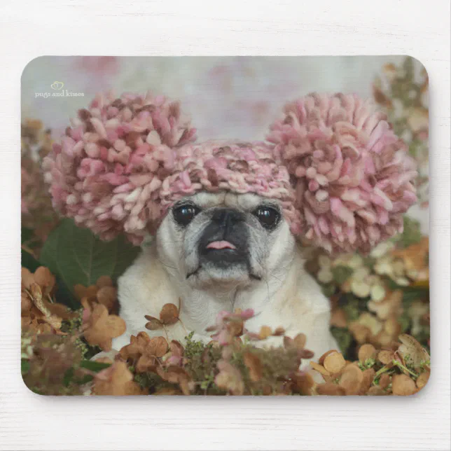 Cute Pom Pom Pugs and Kisses Mouse Pad Zazzle