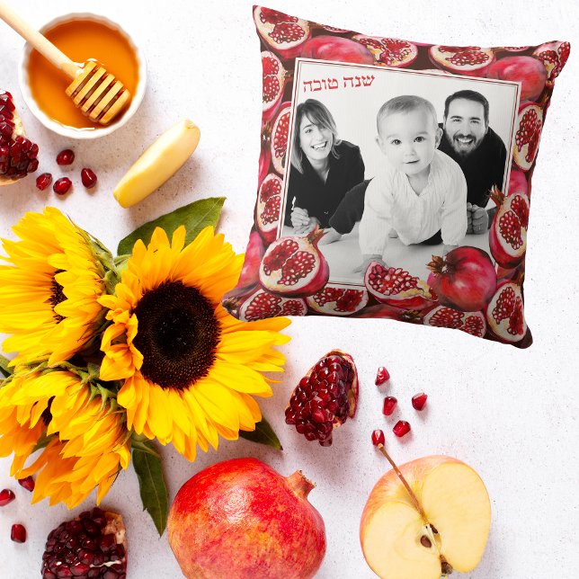 Cute Pomegranate Family Photo Rosh Hashanah  Throw Pillow (Creator Uploaded)