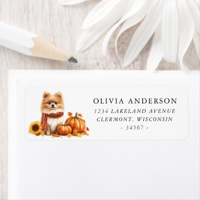 Cute Pomeranian Autumn Return Address Label (Insitu)