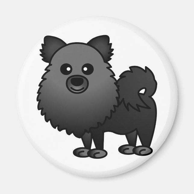 Cute Pomeranian Cartoon - Black Magnet (Front)