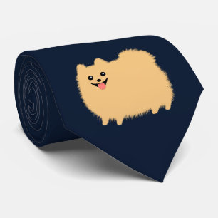 Cute Pomeranian Cartoon Dog Pom Lover's Blue Neck Tie