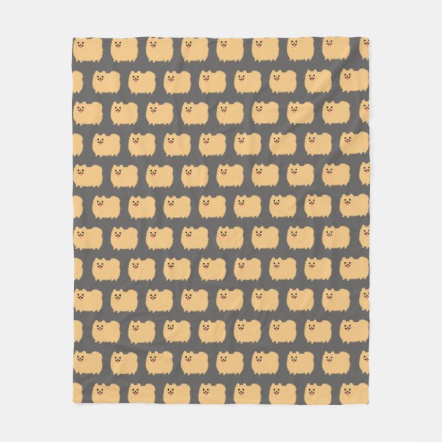 Cute Pomeranian Cartoon Dogs Pattern Poofy Poms Fleece Blanket (Front)