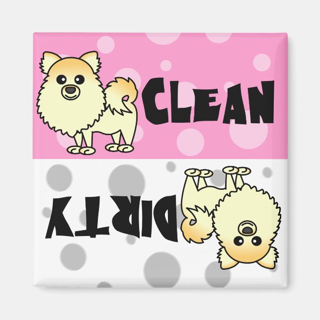 Cute Pomeranian Clean / Dirty Dishwasher Magnet (Front)