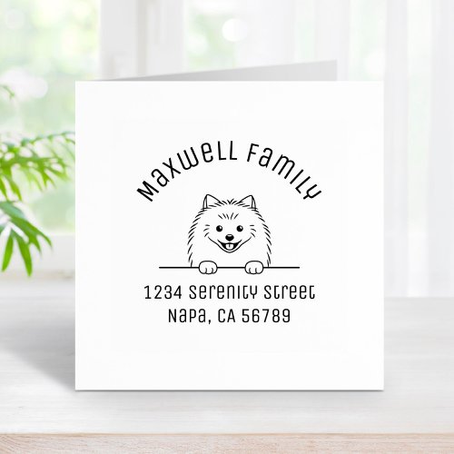 Cute Pomeranian Dog Arch Family Address Rubber Stamp