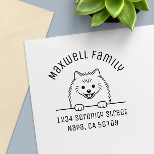 Cute Pomeranian Dog Arched Name Family Address Self-inking Stamp
