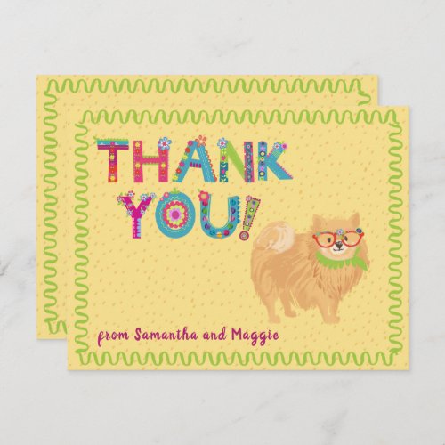 Cute Pomeranian Dog Fun Colorful Floral Letters  Thank You Card