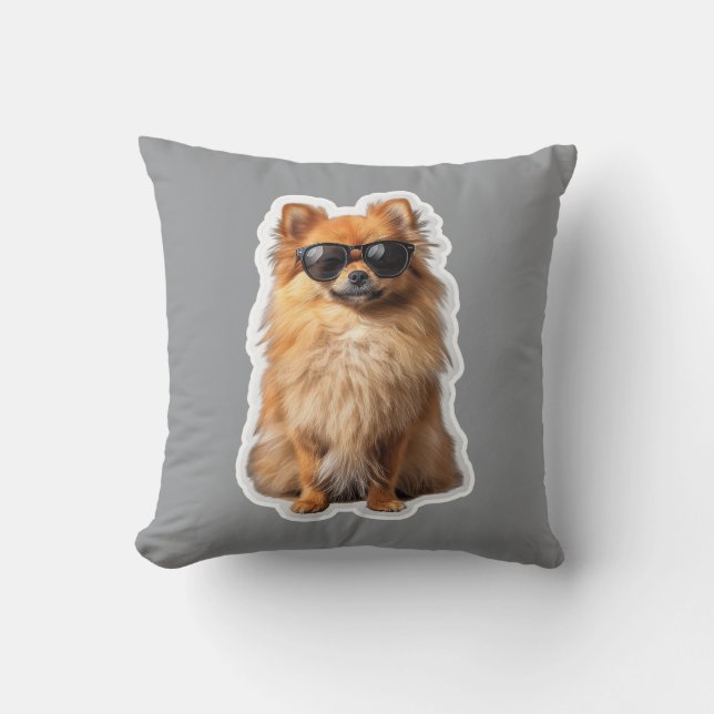 Cute Pomeranian Dog Funny Animals with Sunglasses Throw Pillow (Front)