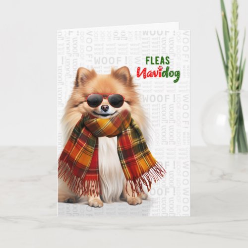 Cute Pomeranian Dog Funny Fleas Navidog Christmas Holiday Card