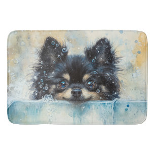 Cute Pomeranian Dog in the Bathtub Bath Mat