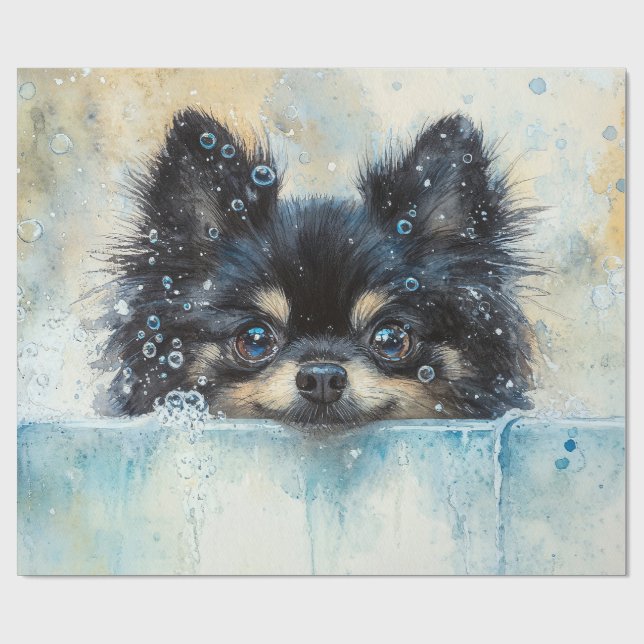 Cute Pomeranian Dog in the Bathtub Decoupage Wrapping Paper (Flat)