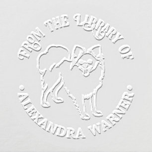 Cute Pomeranian Dog Outline #4 Library Book Name Embosser