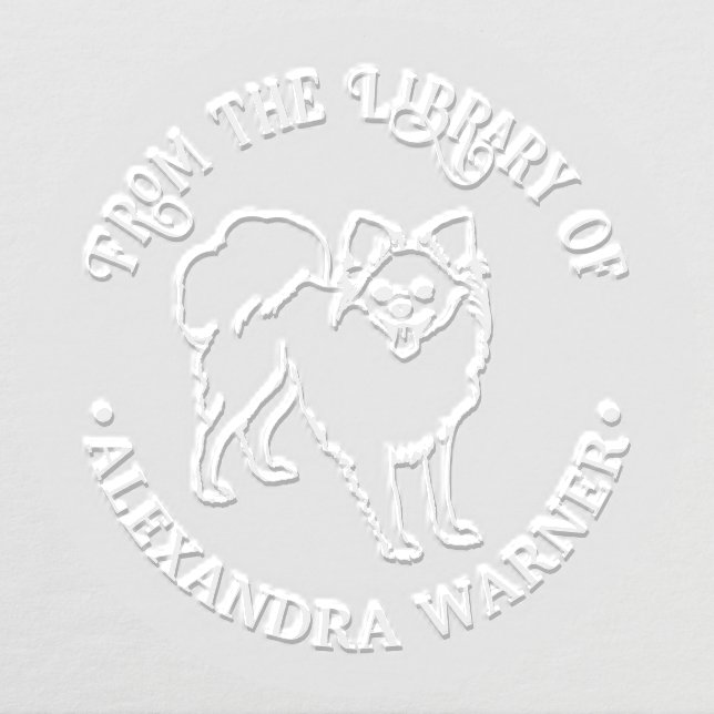Cute Pomeranian Dog Outline #4 Library Book Name Embosser (Design)