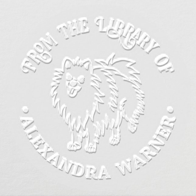 Cute Pomeranian Dog Outline Library Book Name Embosser (Design)