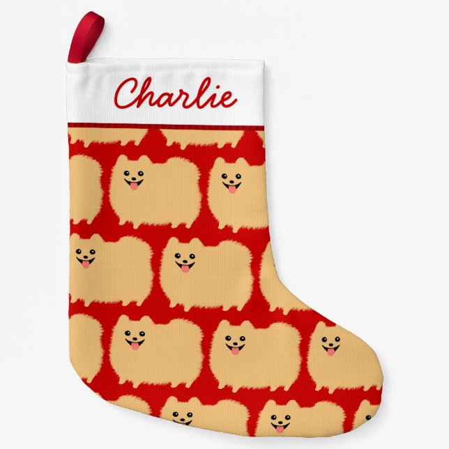 Cute Pomeranian Dog Pattern Pommy Holiday Xmas Small Christmas Stocking (Front)