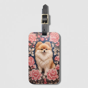 Cute Pomeranian Dog Pink Floral Luggage Tag