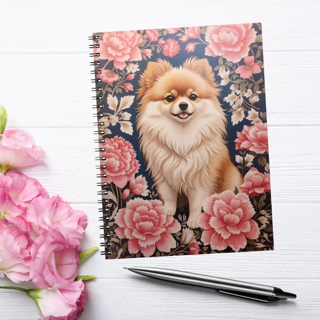 Cute Pomeranian Dog Pink Floral Notebook (Creator Uploaded)