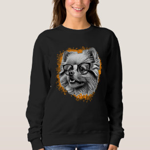 Cute Pomeranian Dog Wearing Nerd Glasses Funny Gra Sweatshirt