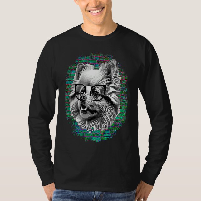 Cute Pomeranian Dog Wearing Nerd Glasses Funny Gra T-Shirt (Front)