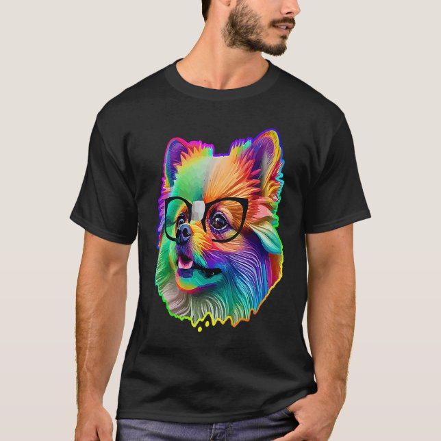 Cute Pomeranian Dog Wearing Nerd Glasses Funny Pop T-Shirt (Front)