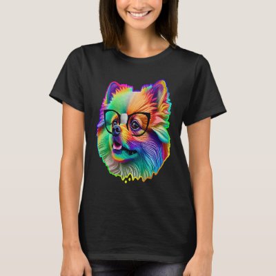 Cute Pomeranian Dog Wearing Nerd Glasses Funny Pop T-Shirt