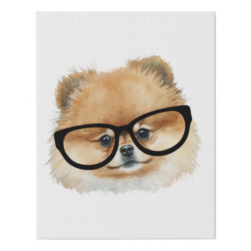 Cute  pomeranian dog with eye glasses faux canvas print