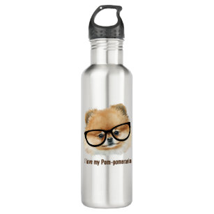 Cute  pomeranian dog with eye glasses stainless steel water bottle