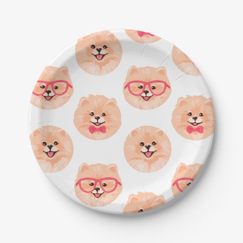 Cute Pomeranian Face Pattern Dog Party Paper Plates