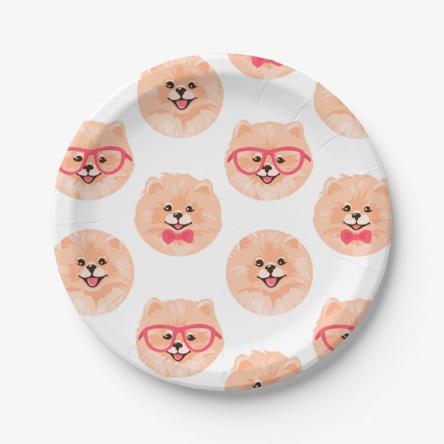 Cute Pomeranian Face Pattern Dog Party Paper Plates (Front)