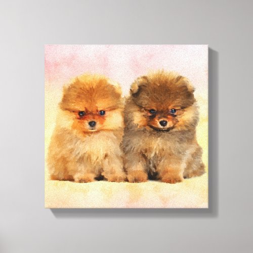 Cute Pomeranian German Spitz  Puppies Canvas Print