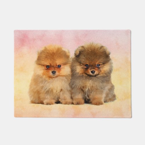 Cute Pomeranian German Spitz  Puppies Doormat