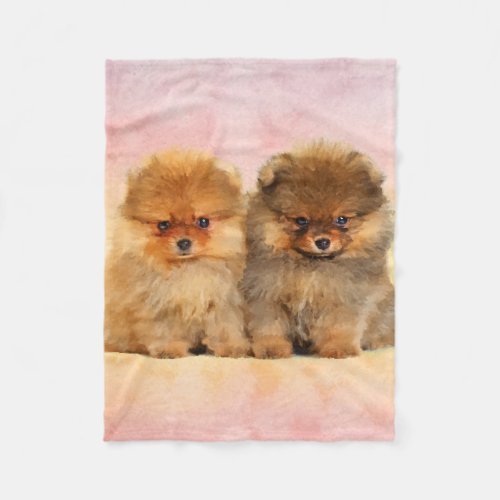 Cute Pomeranian German Spitz  Puppies Fleece Blanket