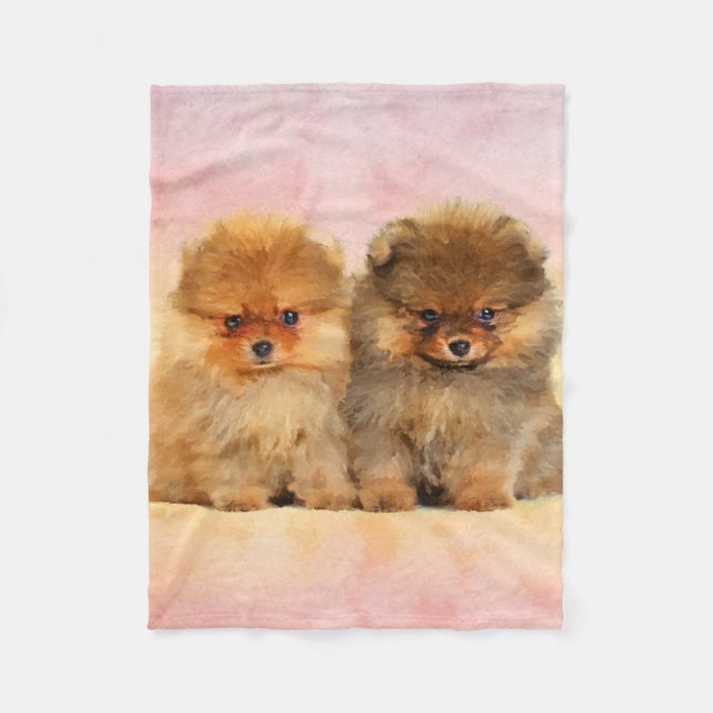 Cute Pomeranian German Spitz  Puppies Fleece Blanket (Front)