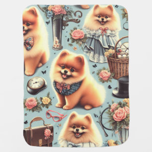 Cute Pomeranian Illustration Baby Blanket