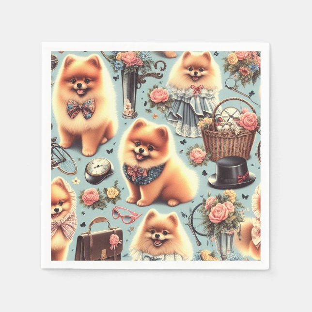 Cute Pomeranian Illustration Napkins (Front)