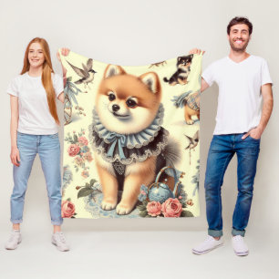 Cute Pomeranian Painting Fleece Blanket