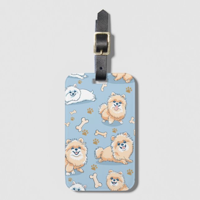 Cute Pomeranian Pattern Luggage Tag (Front Vertical)