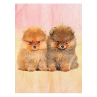 Cute Pomeranian Puppies Art Print Tablecloth