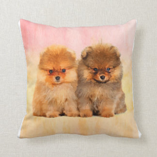 Cute Pomeranian Puppies Art Print Throw Pillow